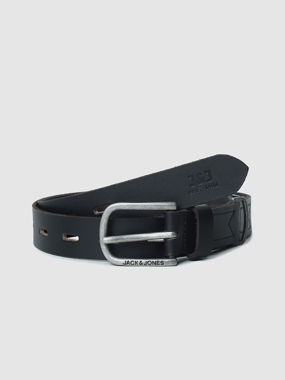 

Jack & Jones Men Push Pin Leather Belt, Black