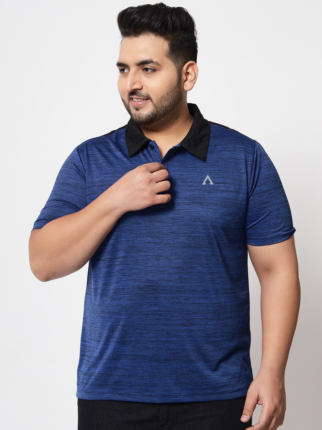 

AUSTIVO Men Plus Size Self Design Polo Collar Cotton T-shirt, Blue