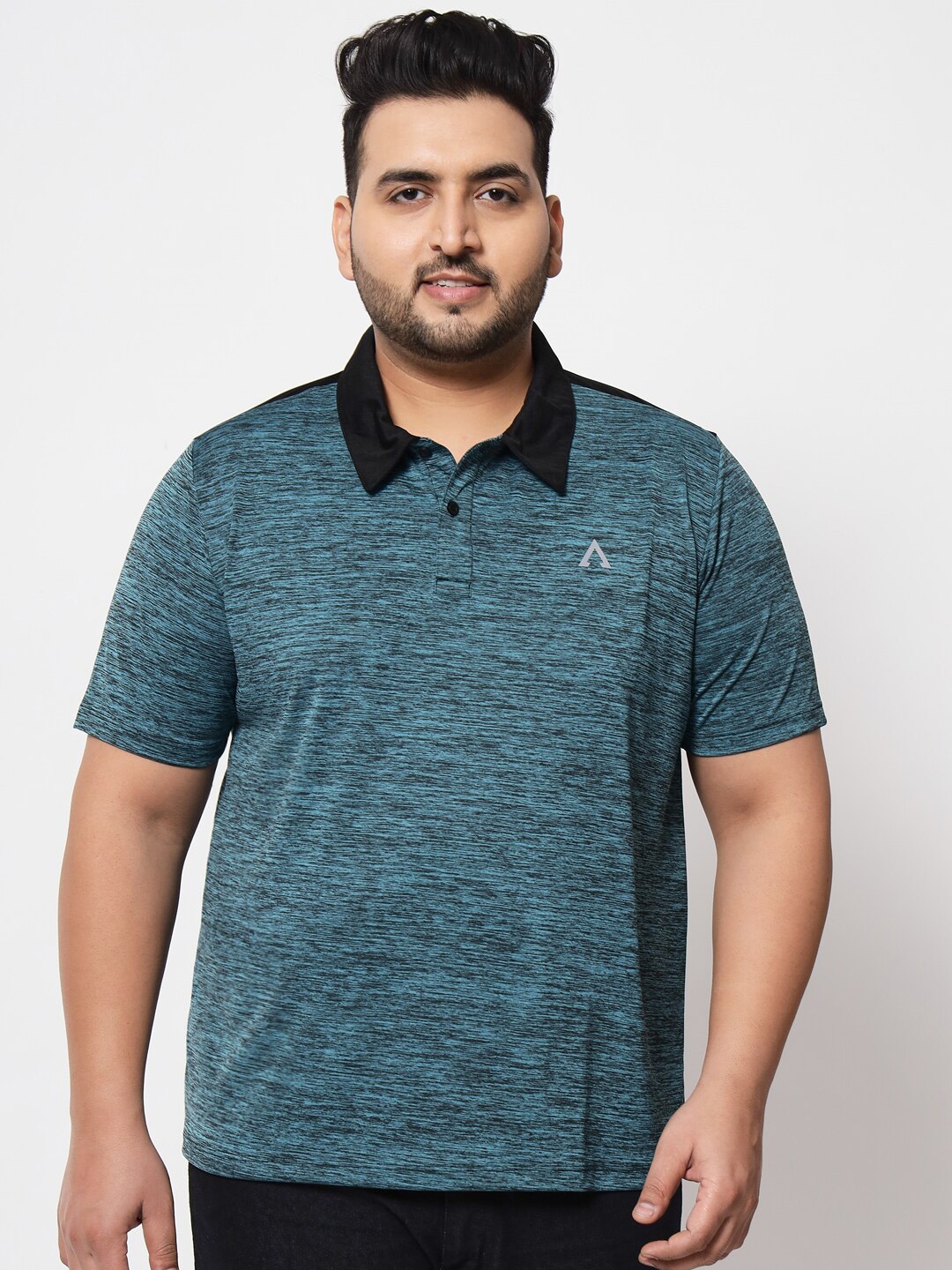 

AUSTIVO Men Plus Size Self Design Polo Collar Cotton T-shirt, Turquoise blue