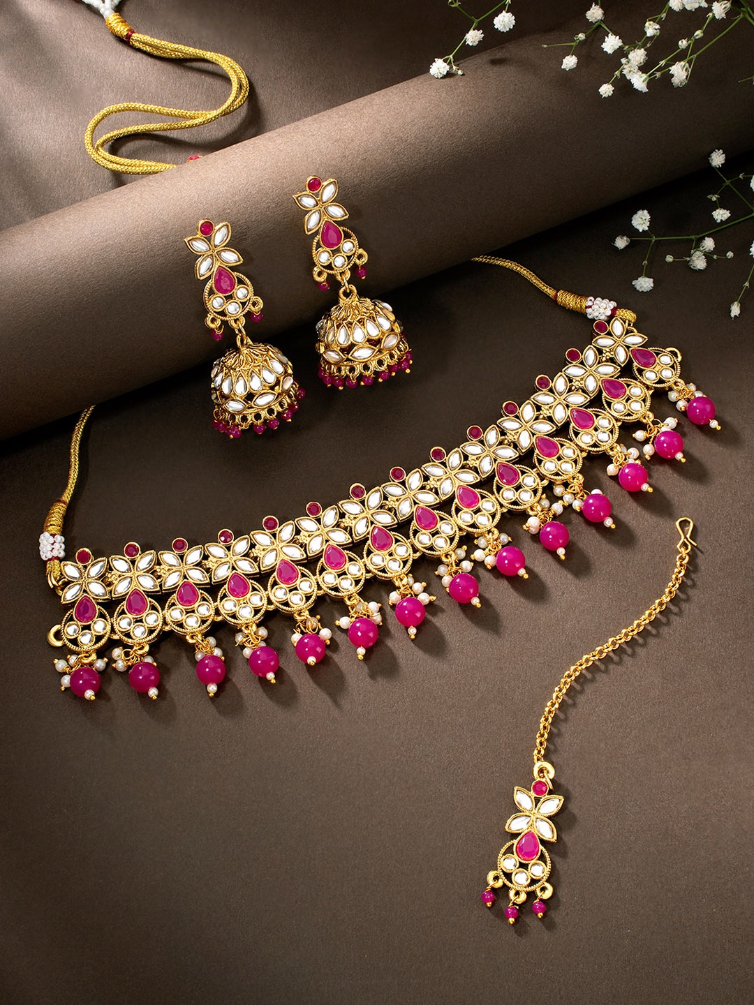 

Peora Gold-Plated Kundan Jewellery Set, Magenta