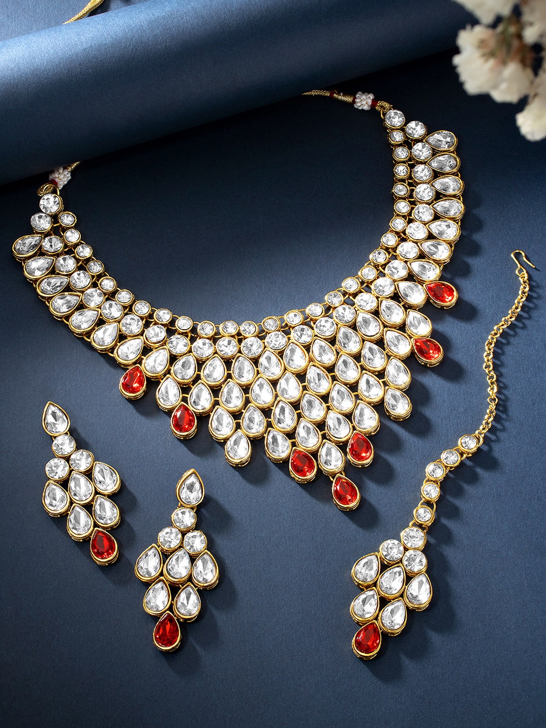 

Peora Gold-Plated Kundan Jewellery Set, Red
