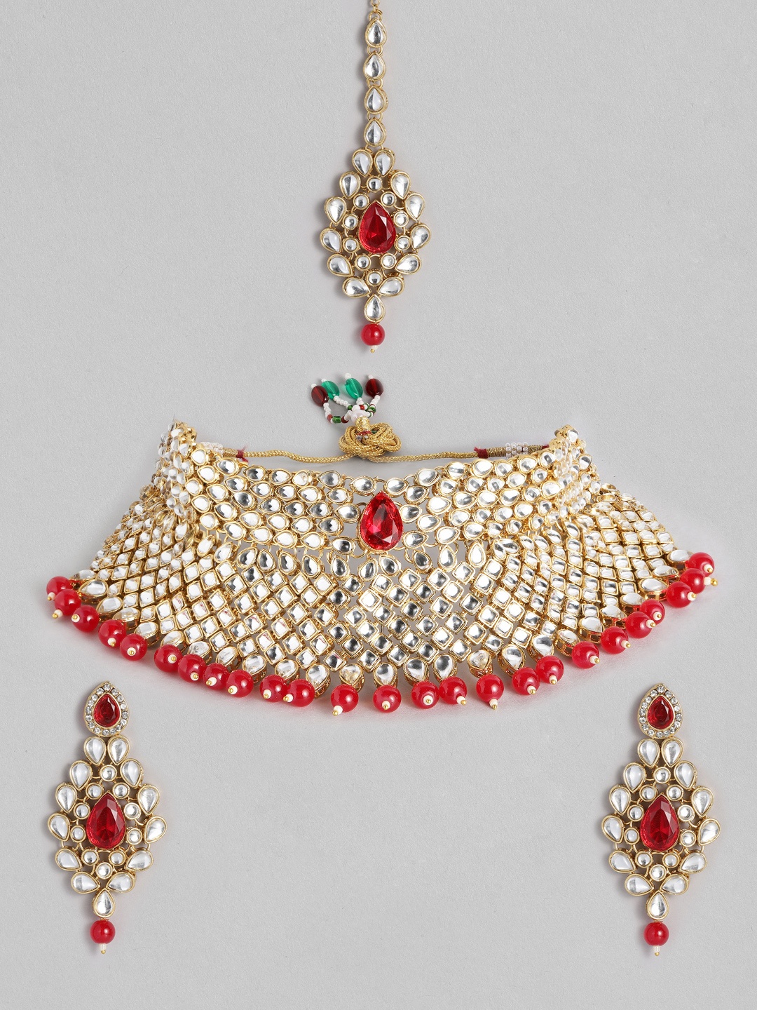 

Peora Gold-Plated Artificial Stones & Beads Jewellery Set, Red