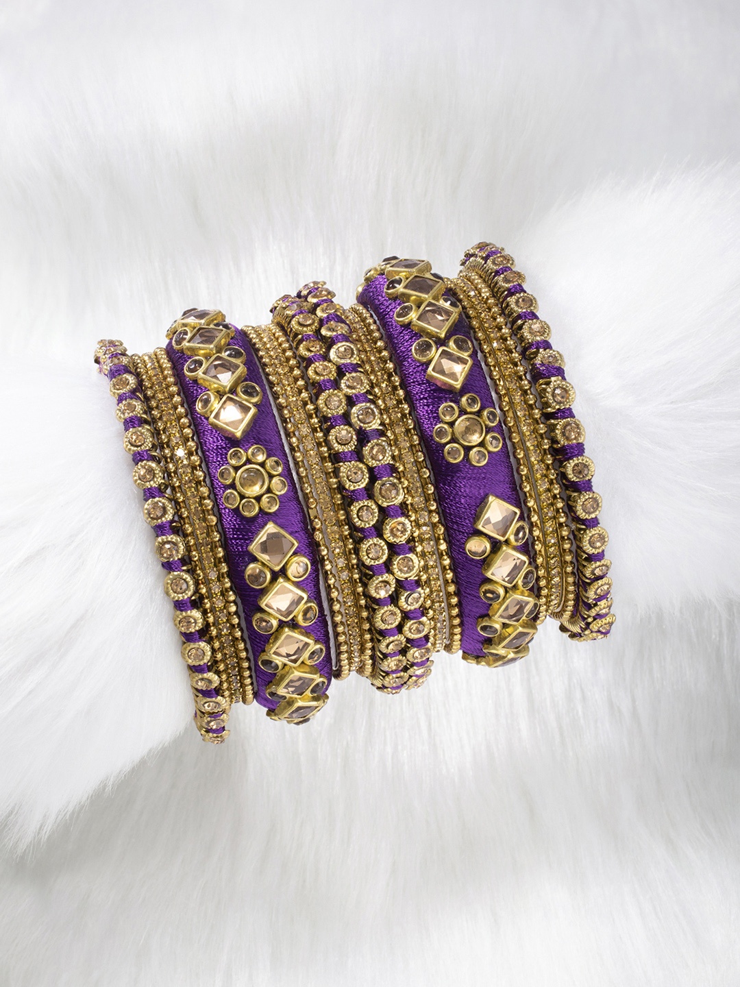 

Peora Gold-Plated Kundan Bangle Set, Purple