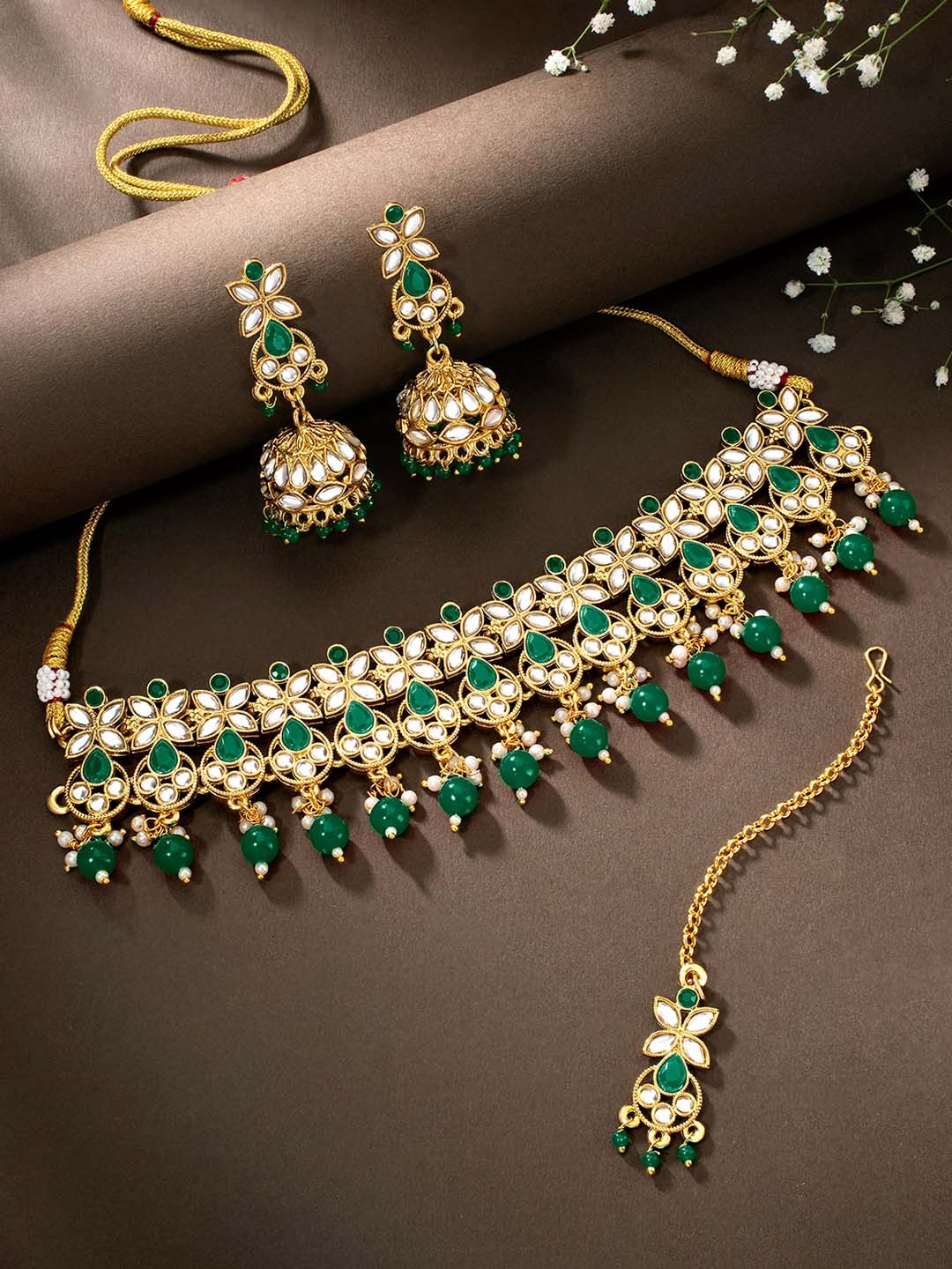 

Peora Gold-Plated Kundan Jewellery Set, Green