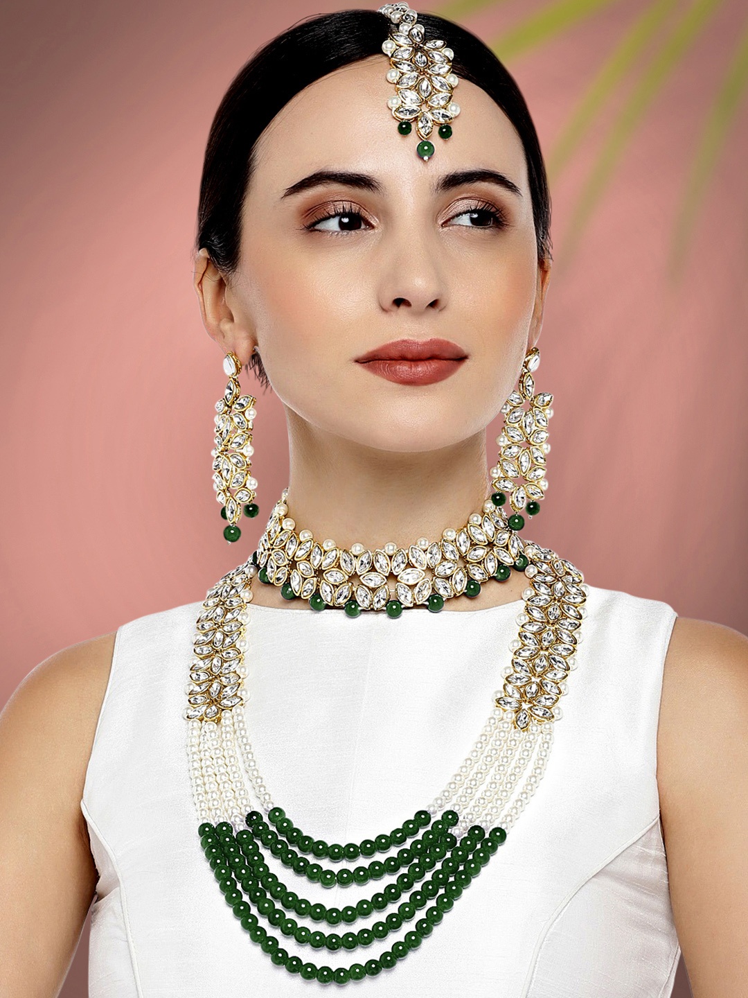 

Peora Gold-Plated Kundan Jewellery Set, Green