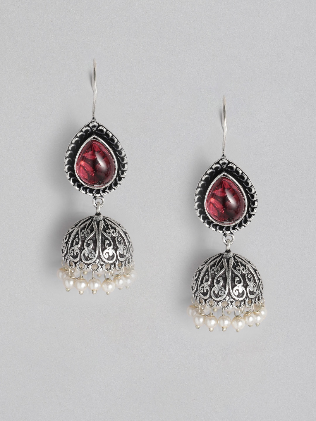 

Peora Magenta & White Dome Shaped Jhumkas Earrings