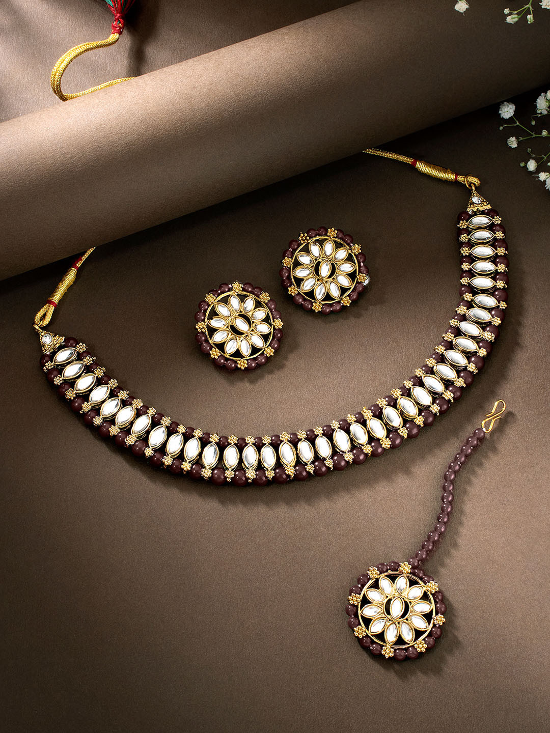 

Peora Gold-Plated Kundan Jewellery Set, Maroon