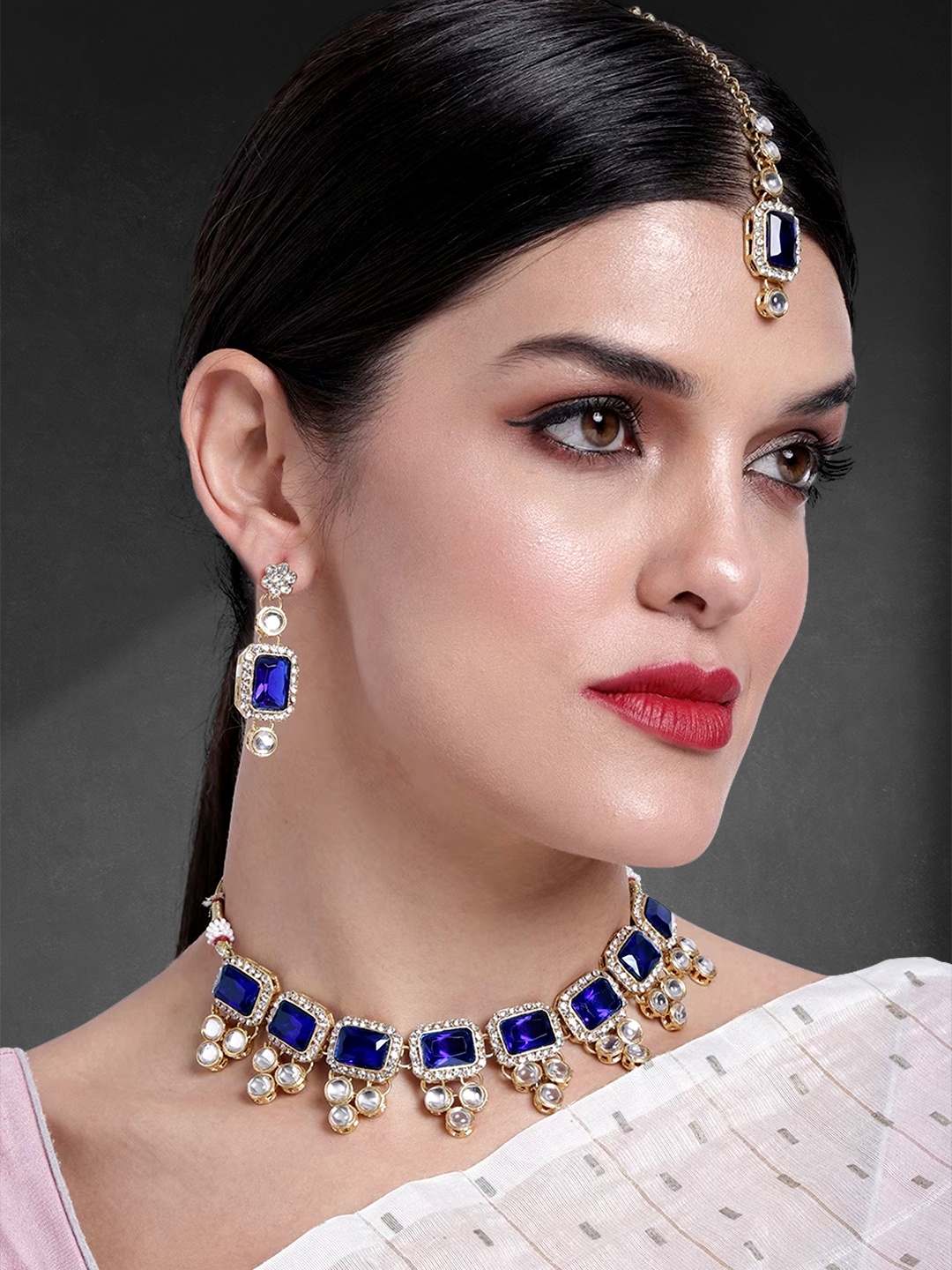 

Peora Gold-Plated Kundan Necklace Jewellery Set, Blue