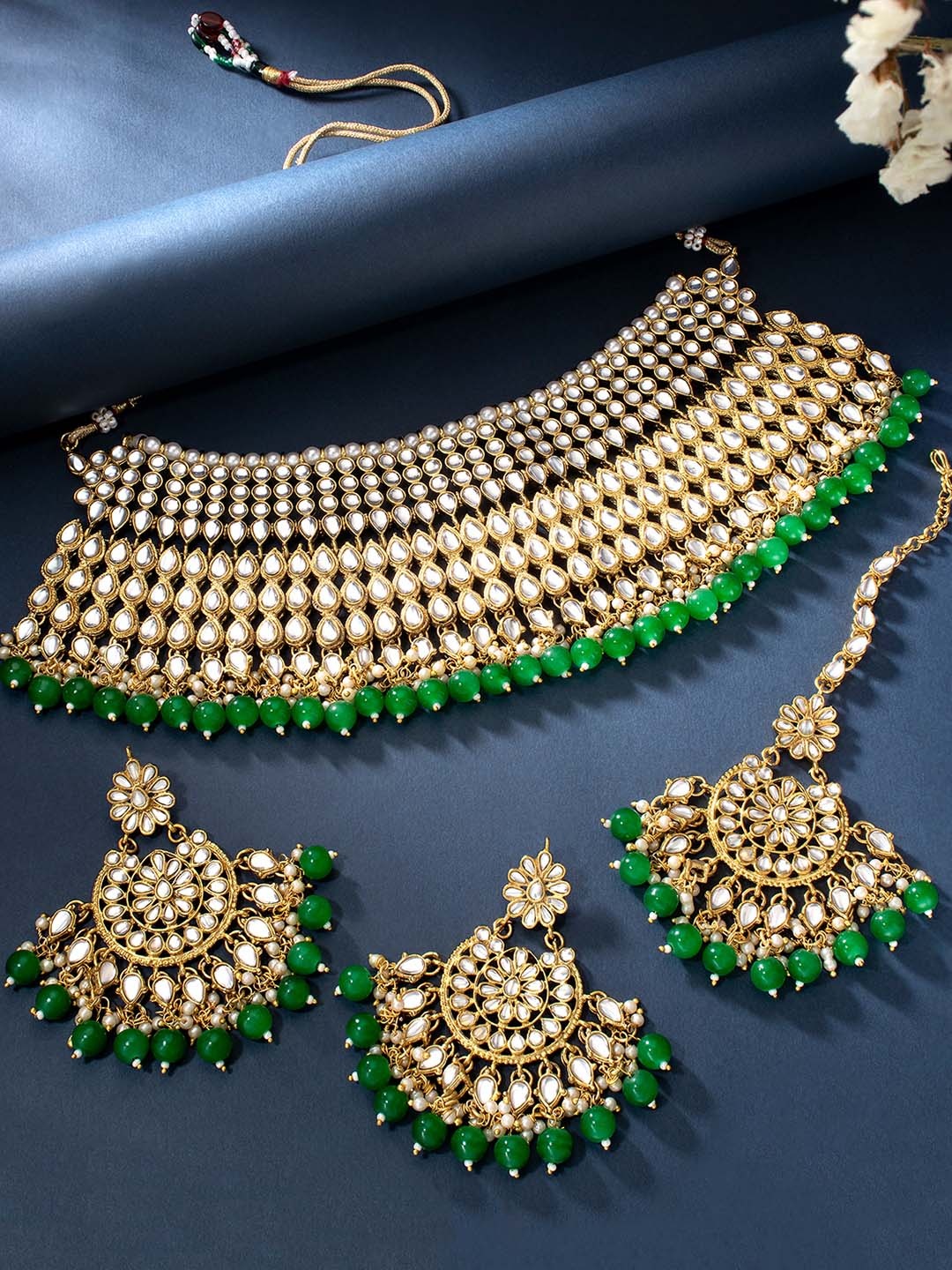 

Peora Gold-Plated Kundan Jewellery Set, Green