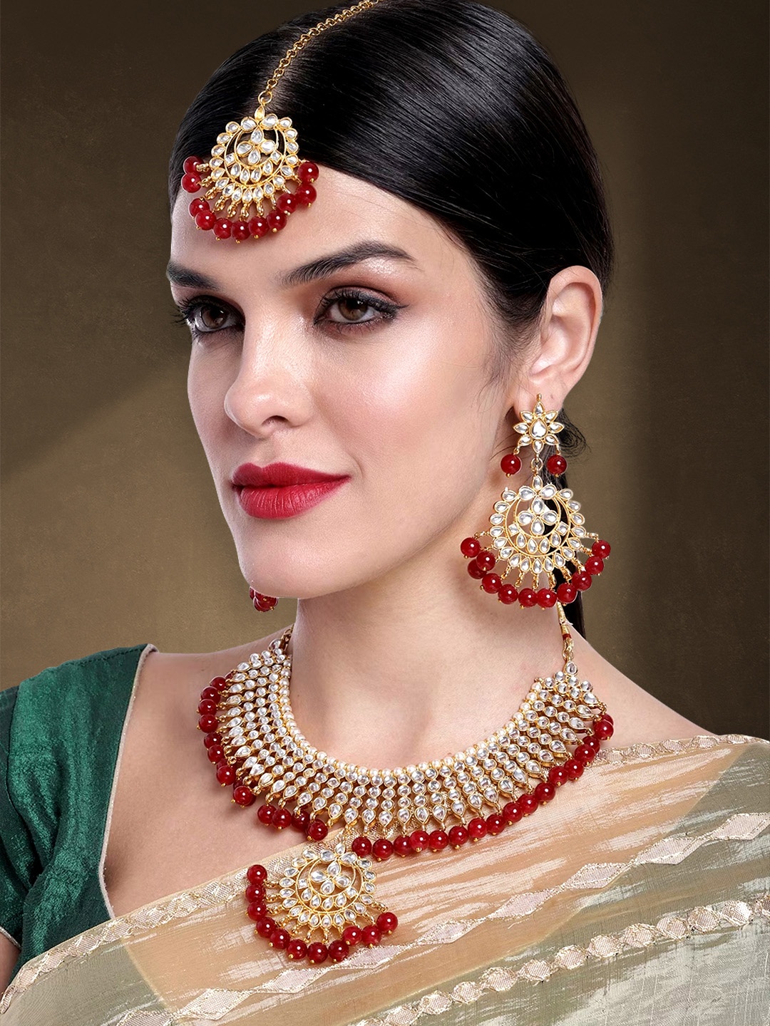 

Peora Gold-Plated Kundan Jewellery Set, Maroon
