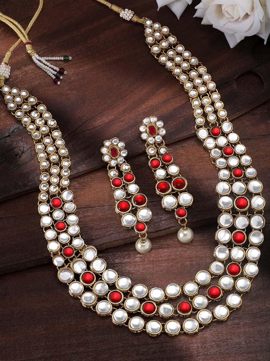 

Peora Gold Plated Maroon Kundan Studded Long Necklace & Earrings Set