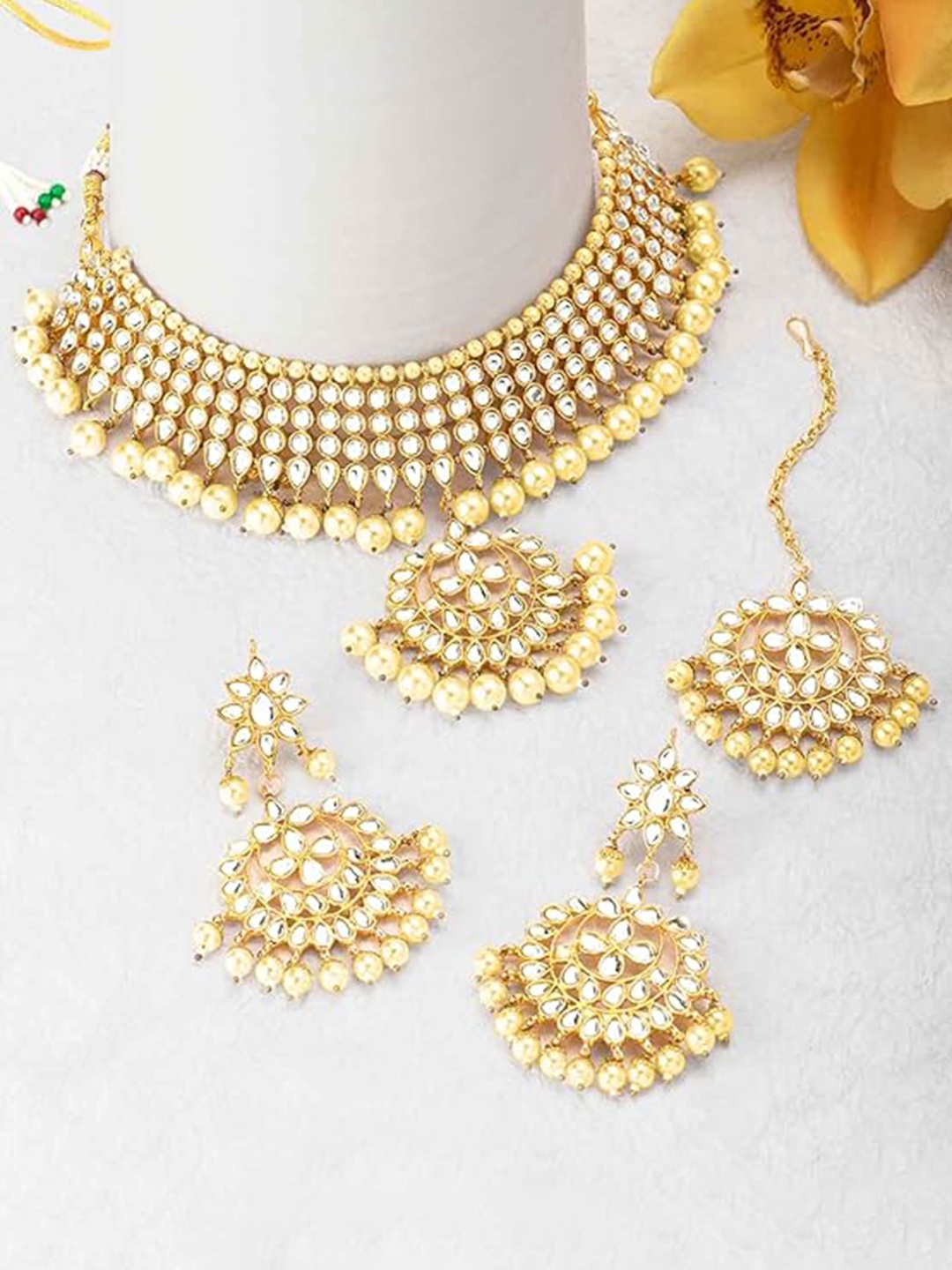 

Peora Gold-Plated Artificial Stones & Beads Jewellery Set, Champagne