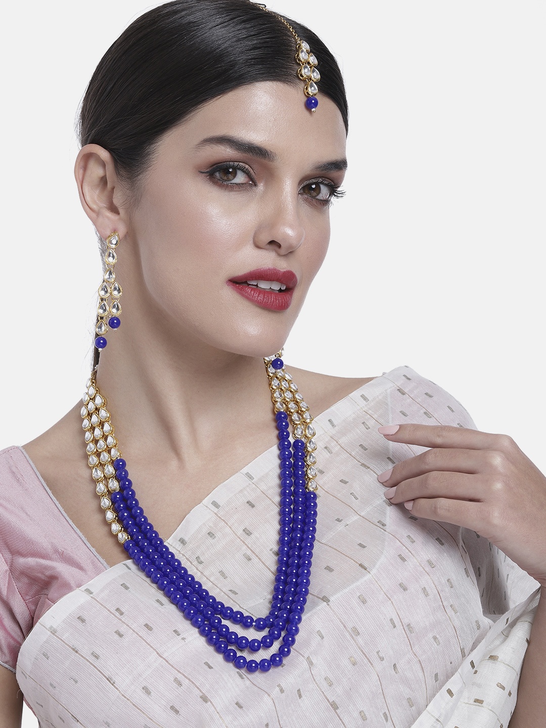 

Peora Gold-Plated Kundan Layered Necklace Jewellery Set, Blue