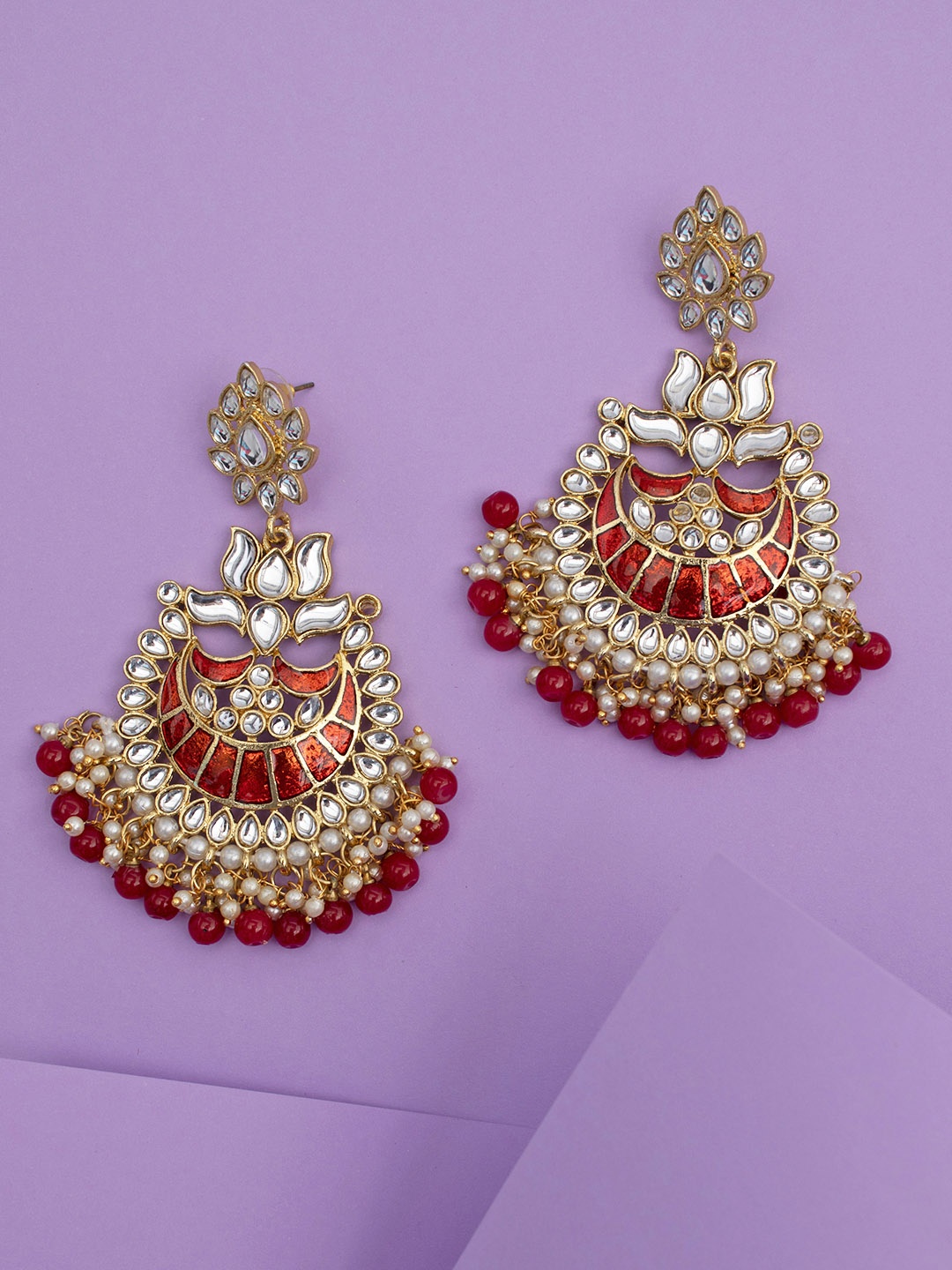 

Peora Red & White Crescent Shaped Chandbalis Earrings