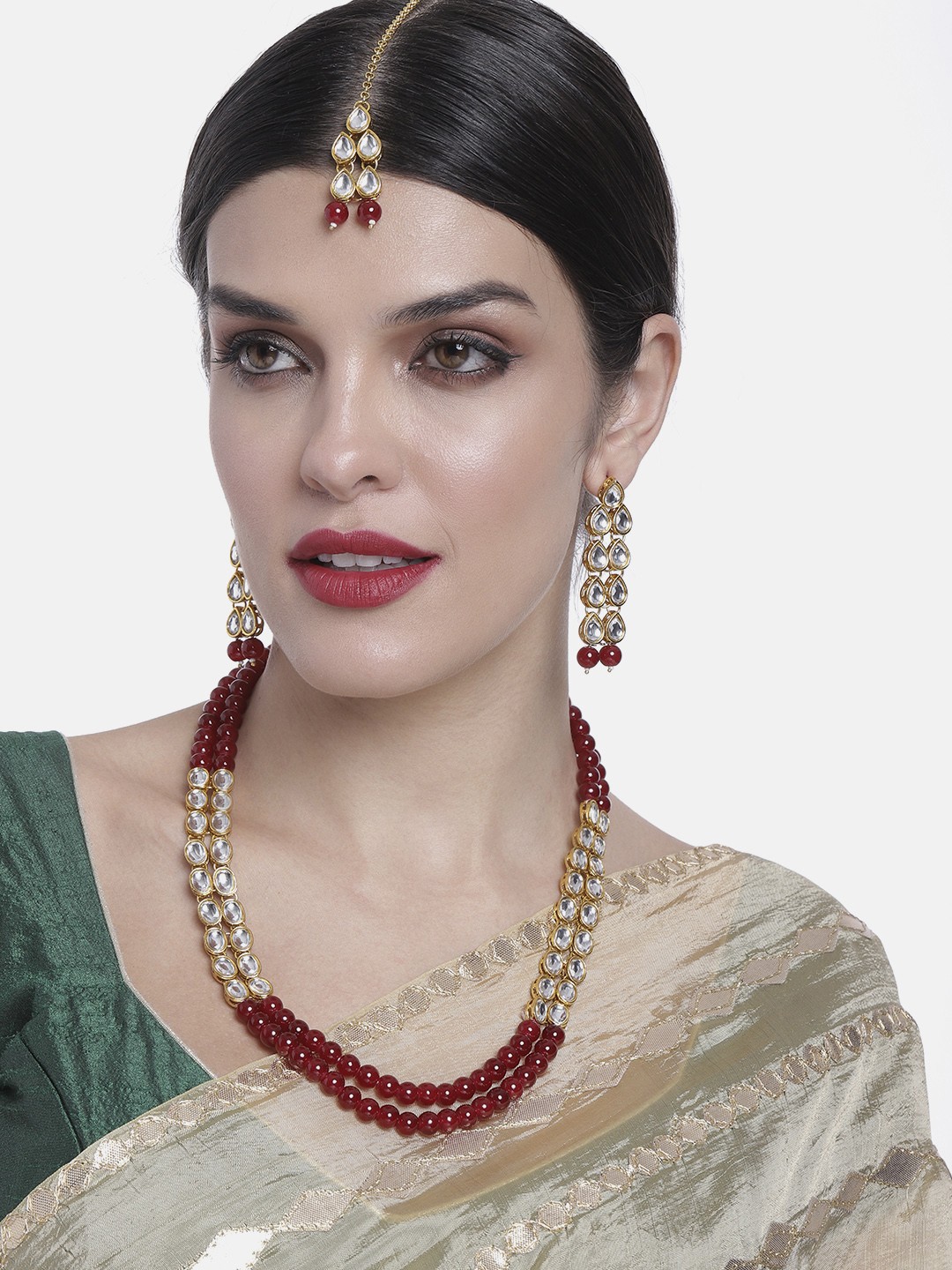 

Peora Gold-Plated Kundan Jewellery Set, Maroon