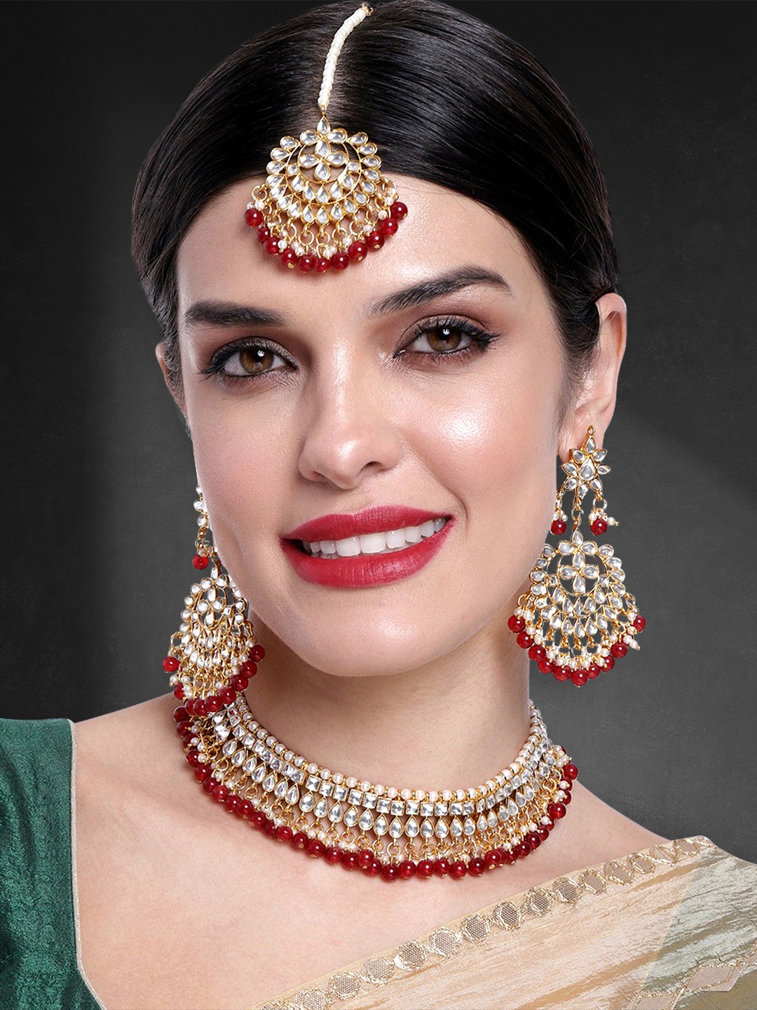 

Peora Gold-Plated Kundan Jewellery Set, Maroon