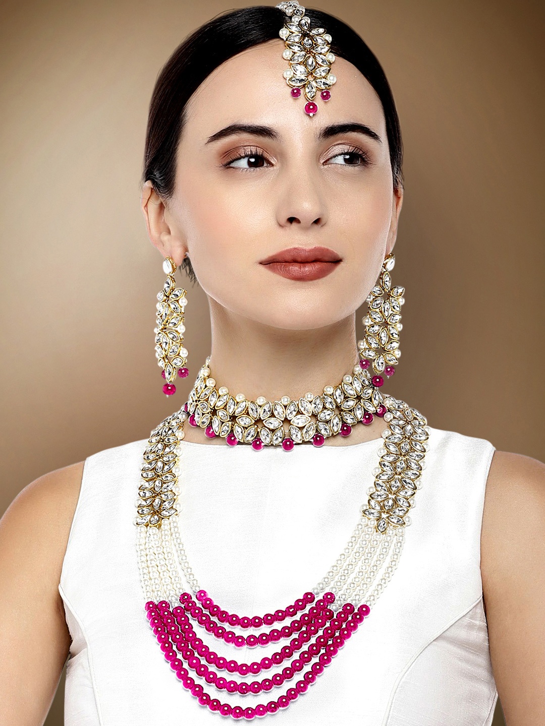 

Peora Gold-Plated Kundan Jewellery Set, Magenta