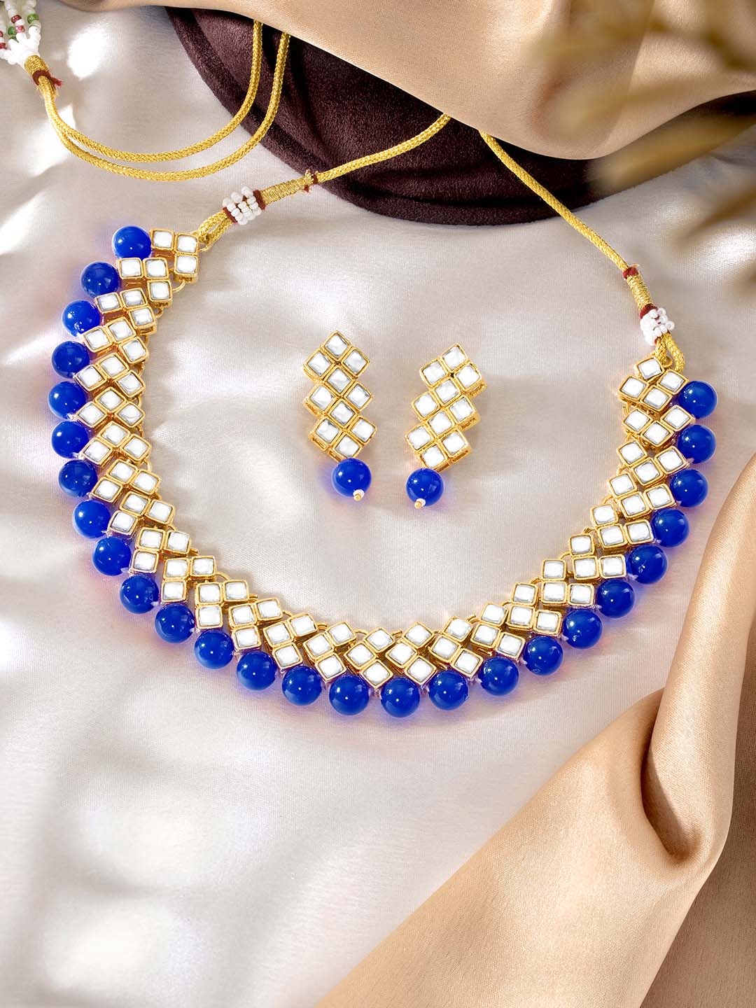 

Peora Gold-Plated Artificial Stones & Beads Jewellery Set, Blue