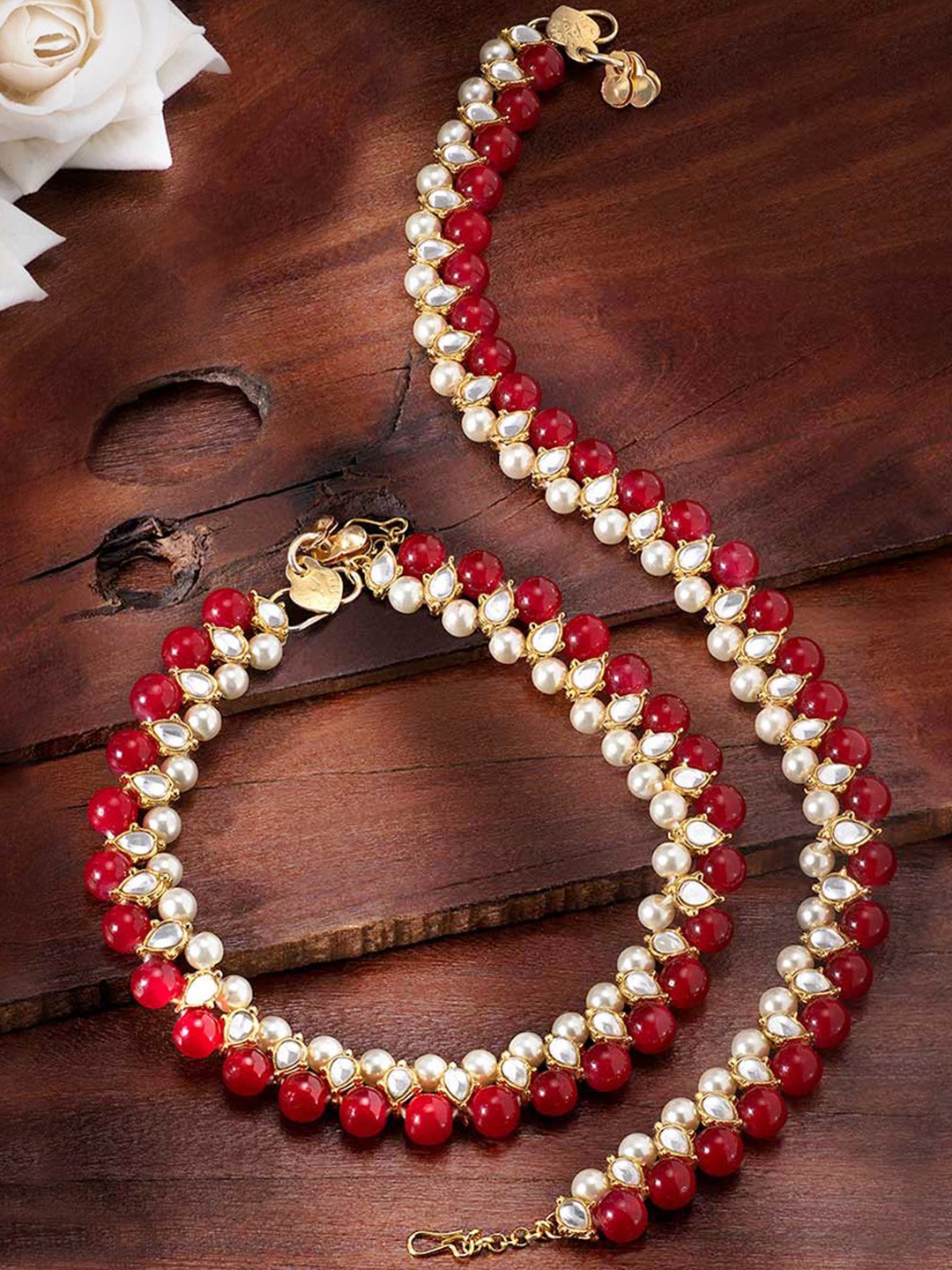 

Peora Gold-Plated Artificial Beads Traditional Anklet, Maroon