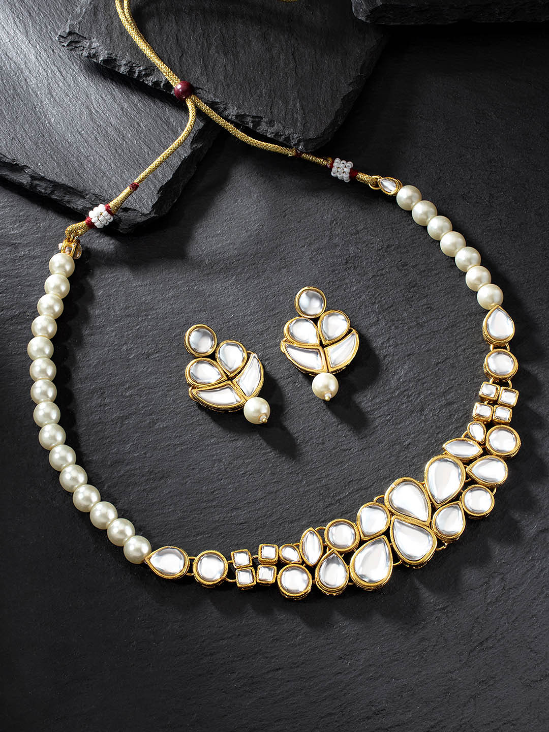

Peora Fashion Gold-Plated Kundan Necklace & Earrings Jewellery Set, White
