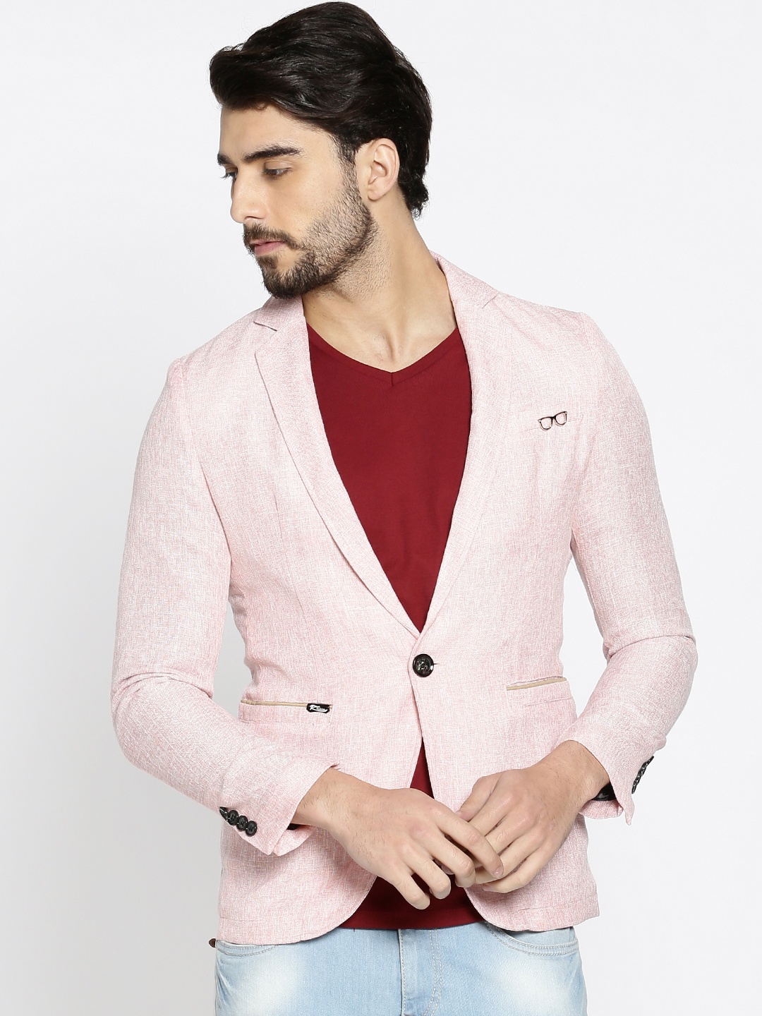 

The Indian Garage Co Men Pink Slim Fit Single-Breasted Casual Blazer