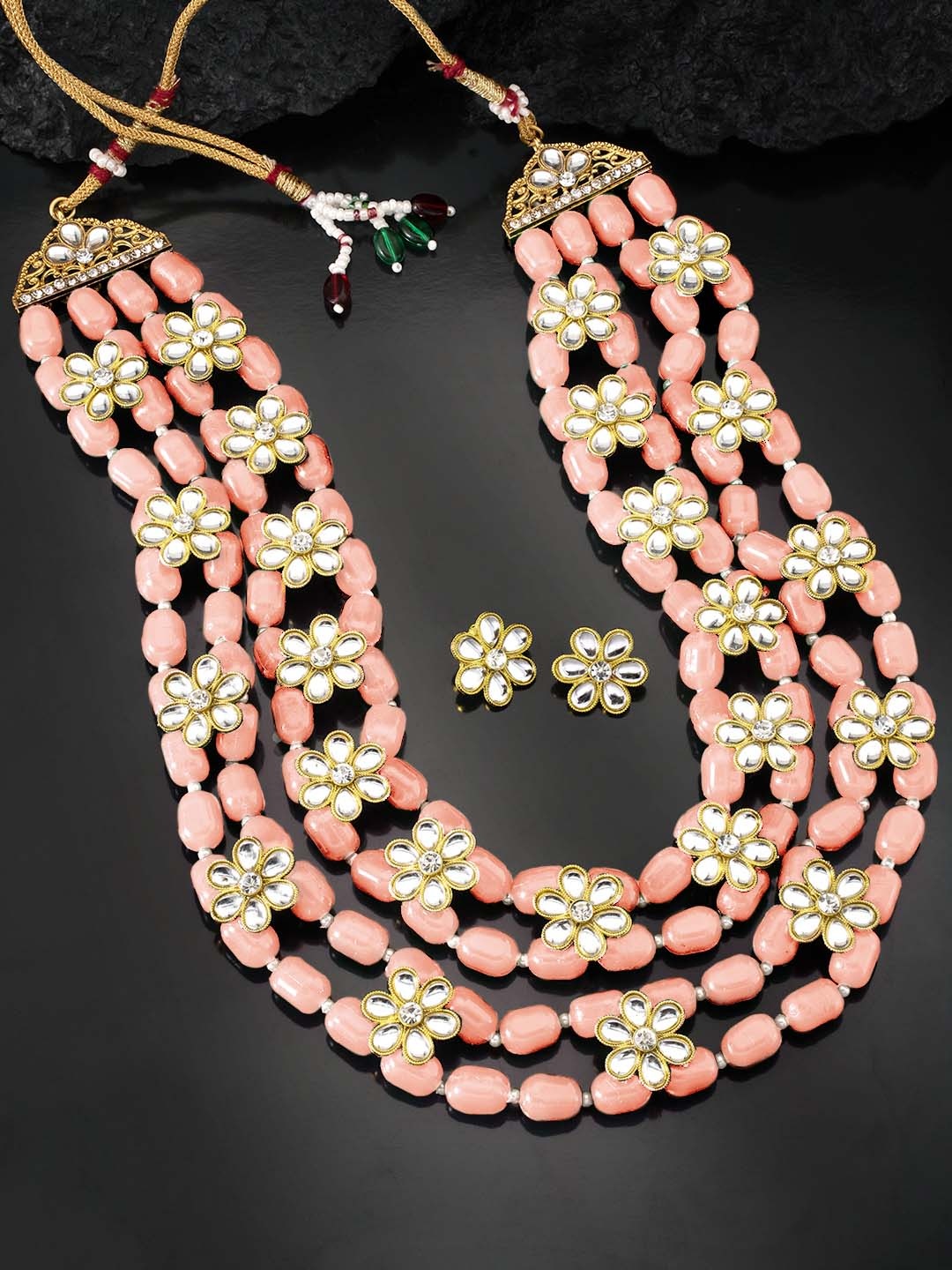 

Peora Gold-Plated Artificial Beads Jewellery Set, Peach