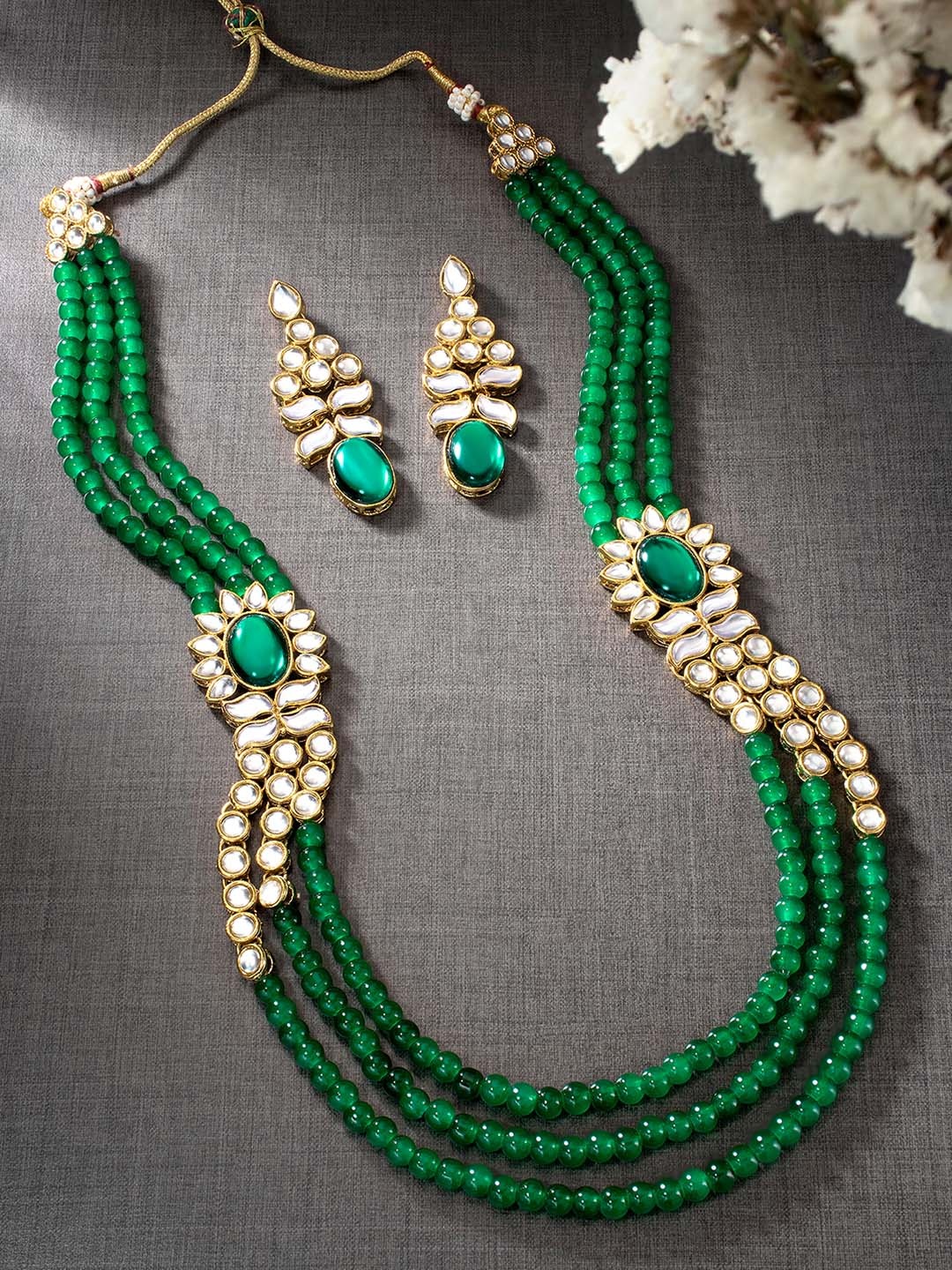 

Peora Gold-Plated Kundan Multi Layered Necklace & Earrings Jewellery Set, Green