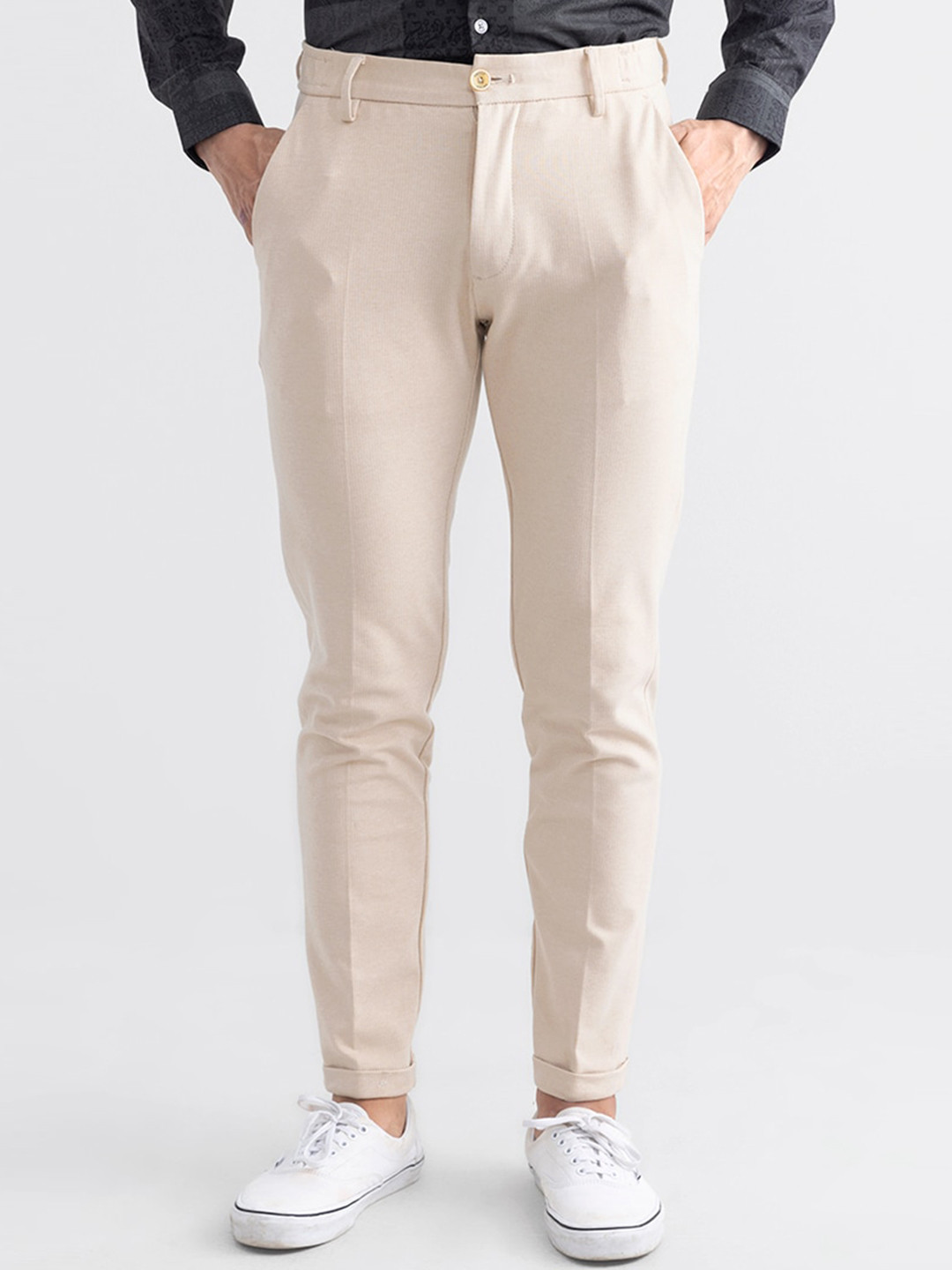 

Snitch Men Slim Fit Chinos Trousers, Beige