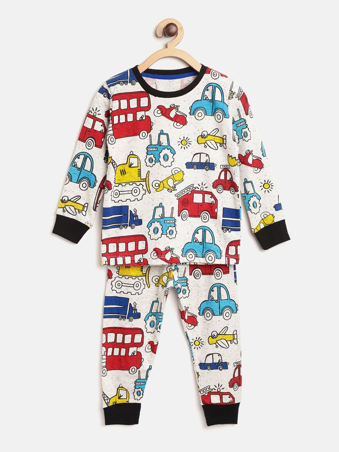 

YK Boys Printed Night suit, Cream