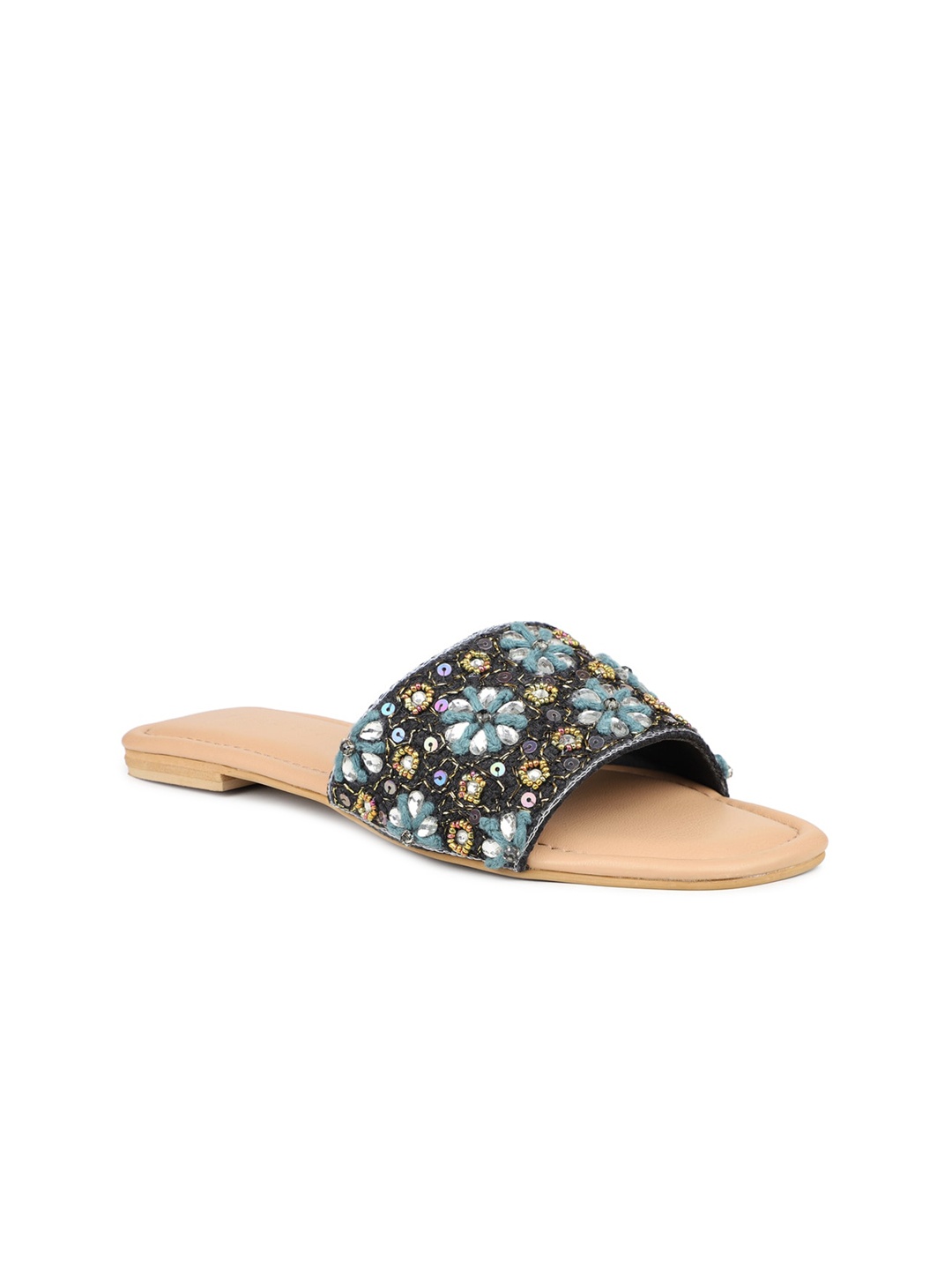 

DESIGN CREW Women Embellished Open Toe Flats, Black