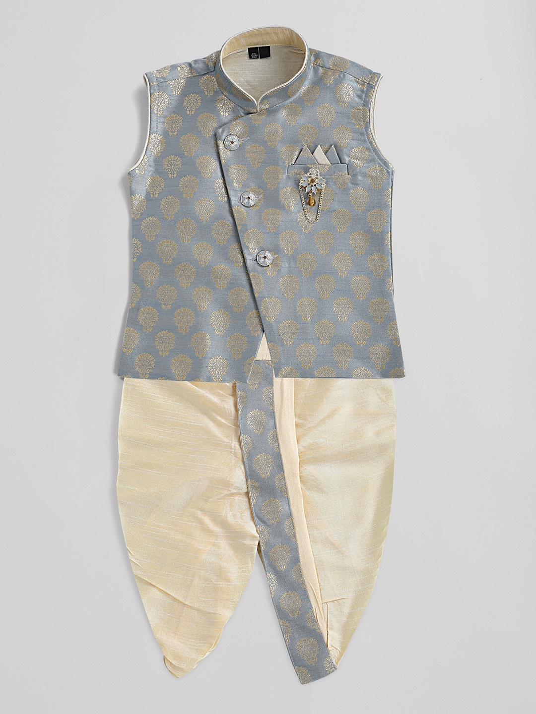 

KIDS FARM Sleeveless Silk Ethnic Motifs Kurta & Dhoti Set, Grey