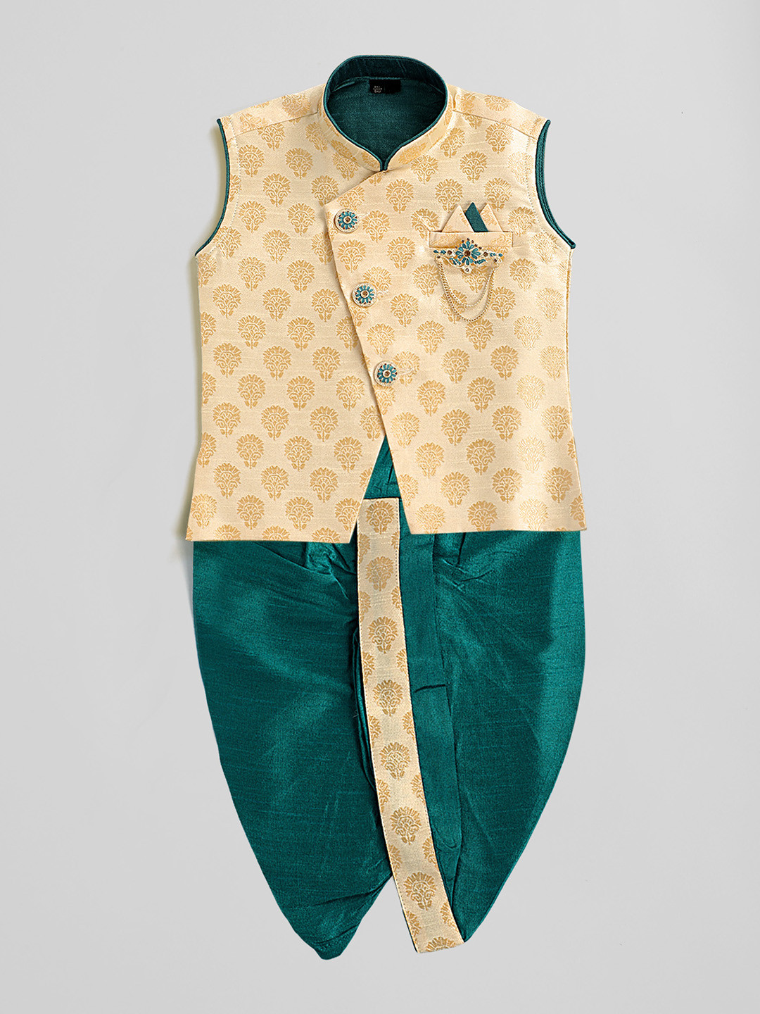 

KIDS FARM Sleeveless Silk Ethnic Motifs Kurta & Dhoti Set, Cream