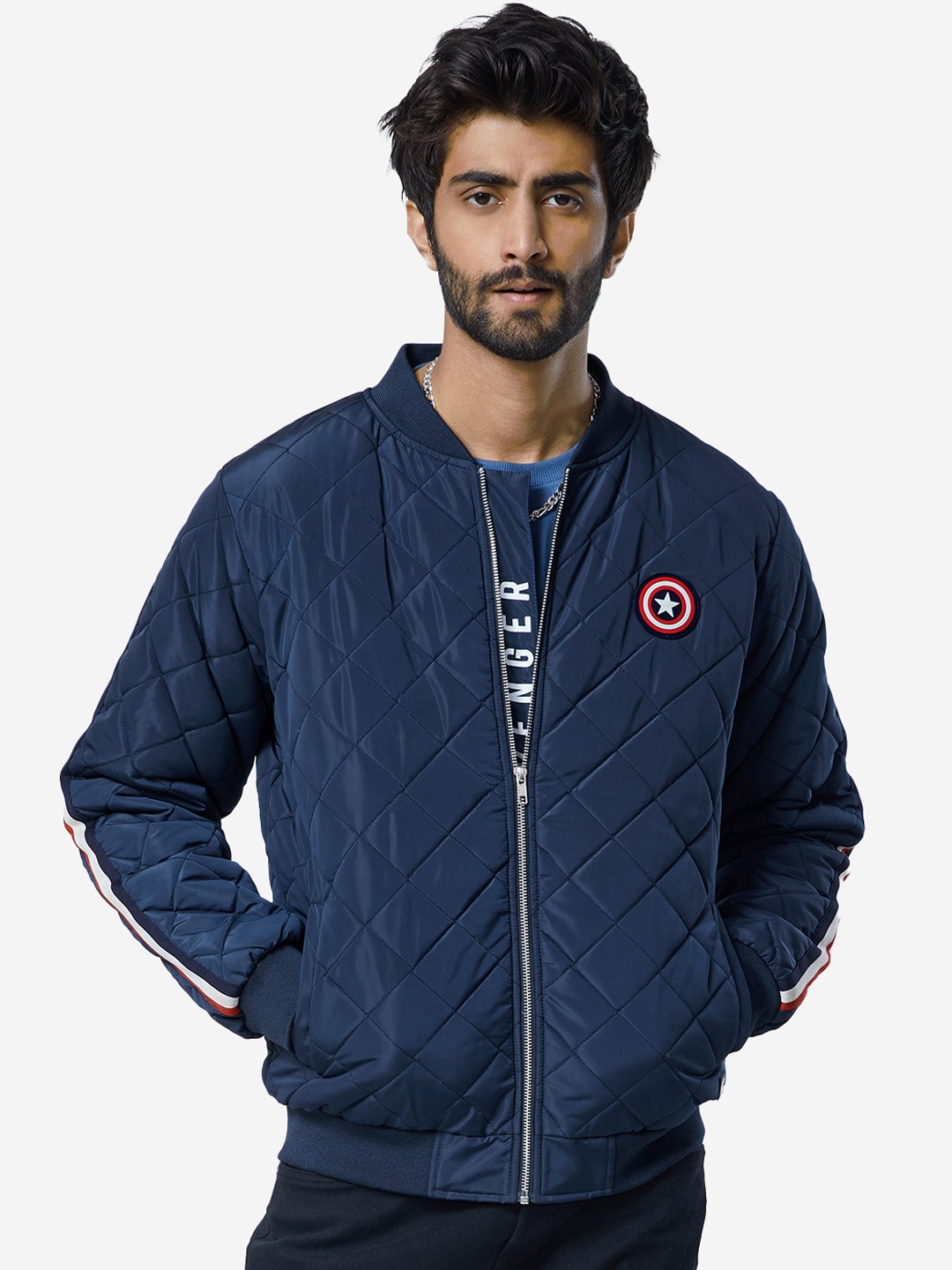 

The Souled Store Men Quilted Jacket, Navy blue