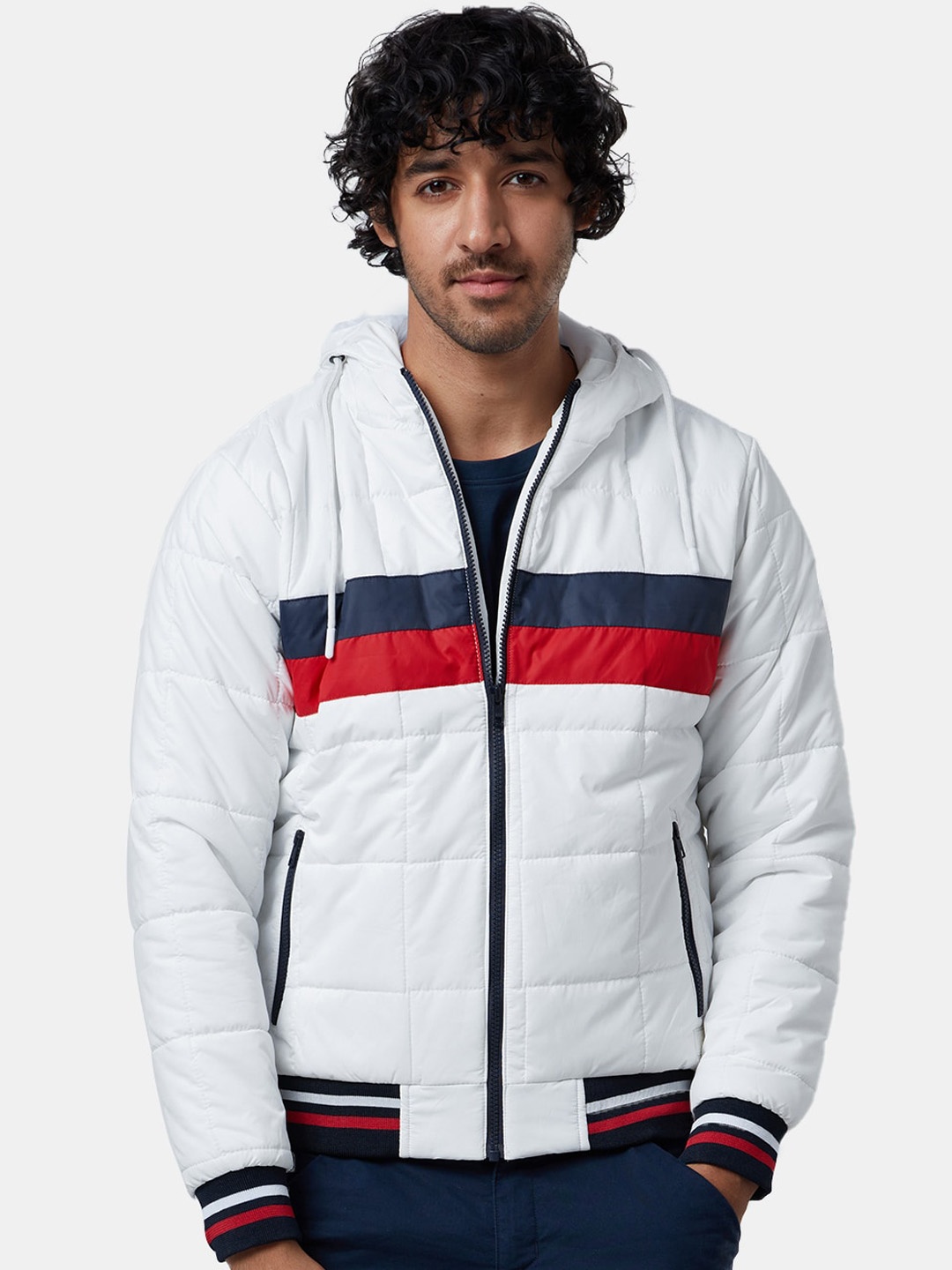 

The Souled Store Men Colourblocked Bomber Jacket, White