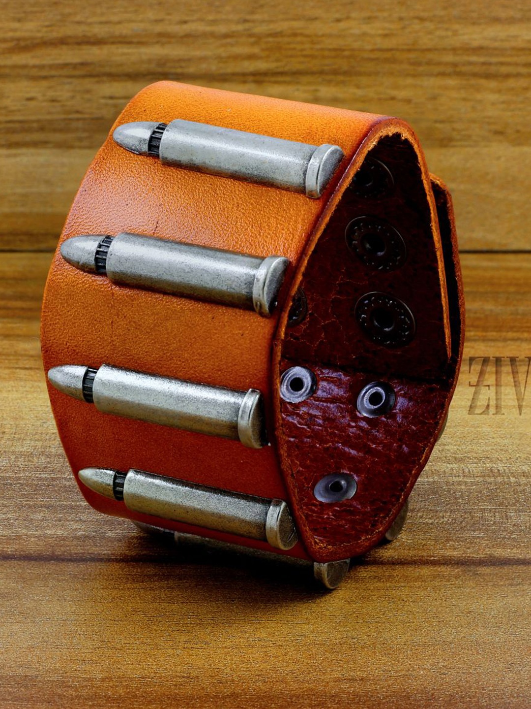 

ZIVOM Men Leather Silver-Plated Wraparound Bracelet