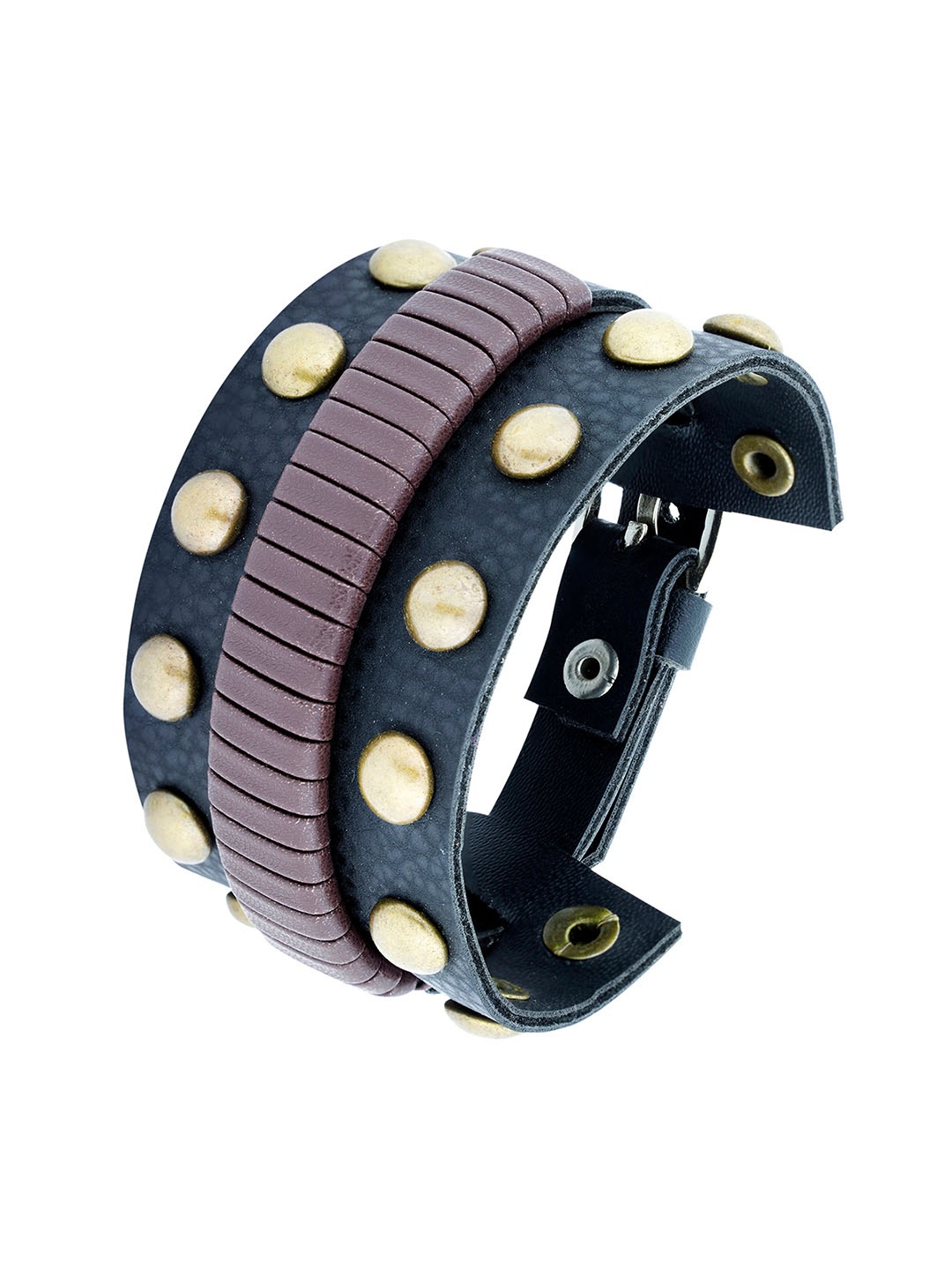 

ZIVOM Men Leather Gold-Plated Multistrand Bracelet, Black