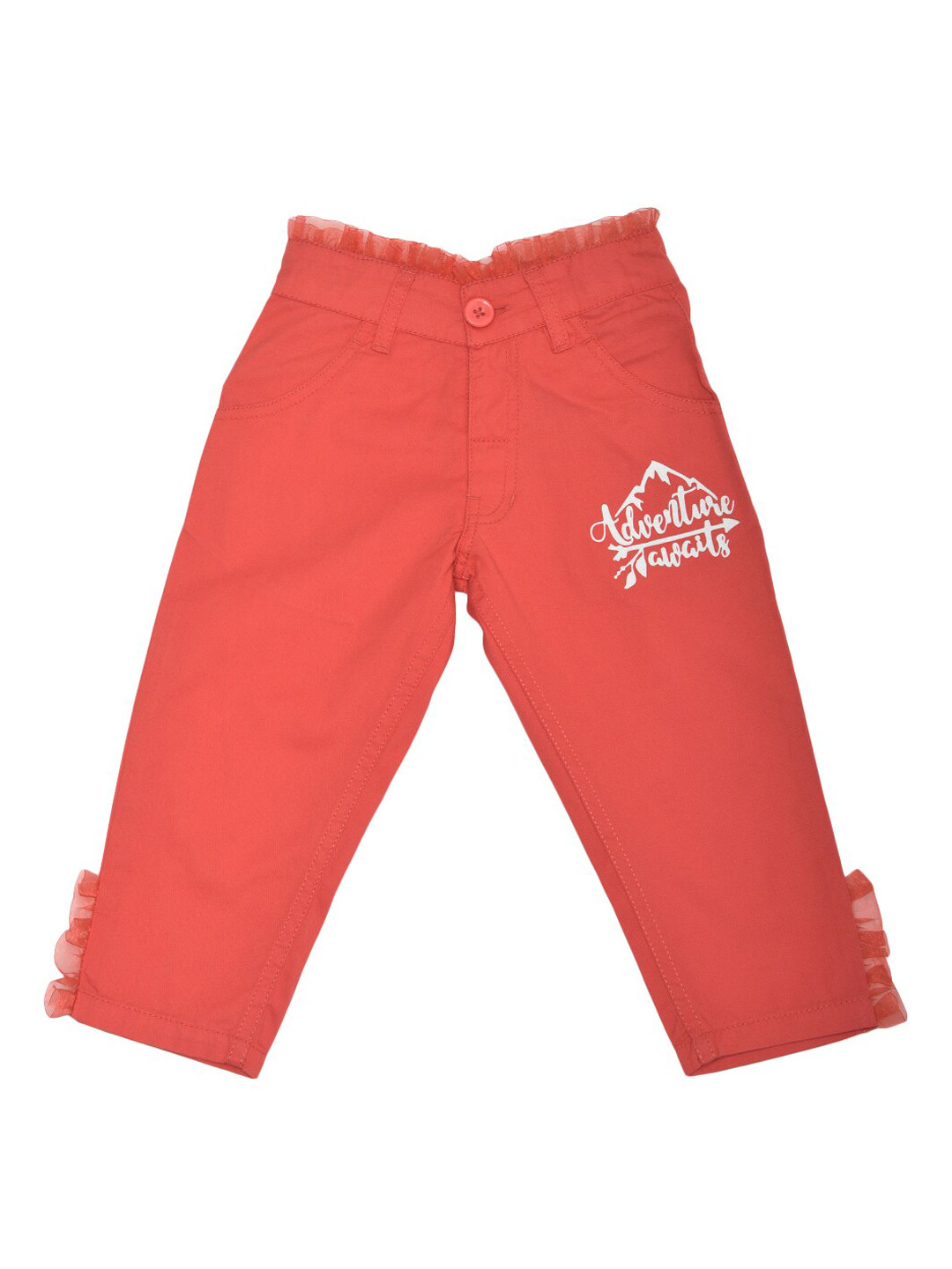 

toothless Girls Printed Slim Fit Cotton Trousers, Coral