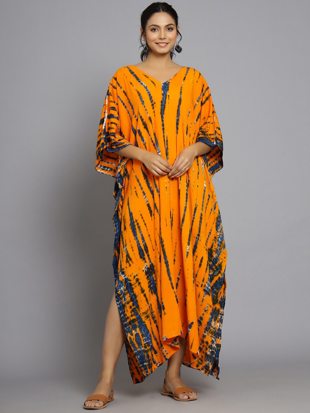 

HANDICRAFT PALACE Printed Maxi Nightdress, Orange