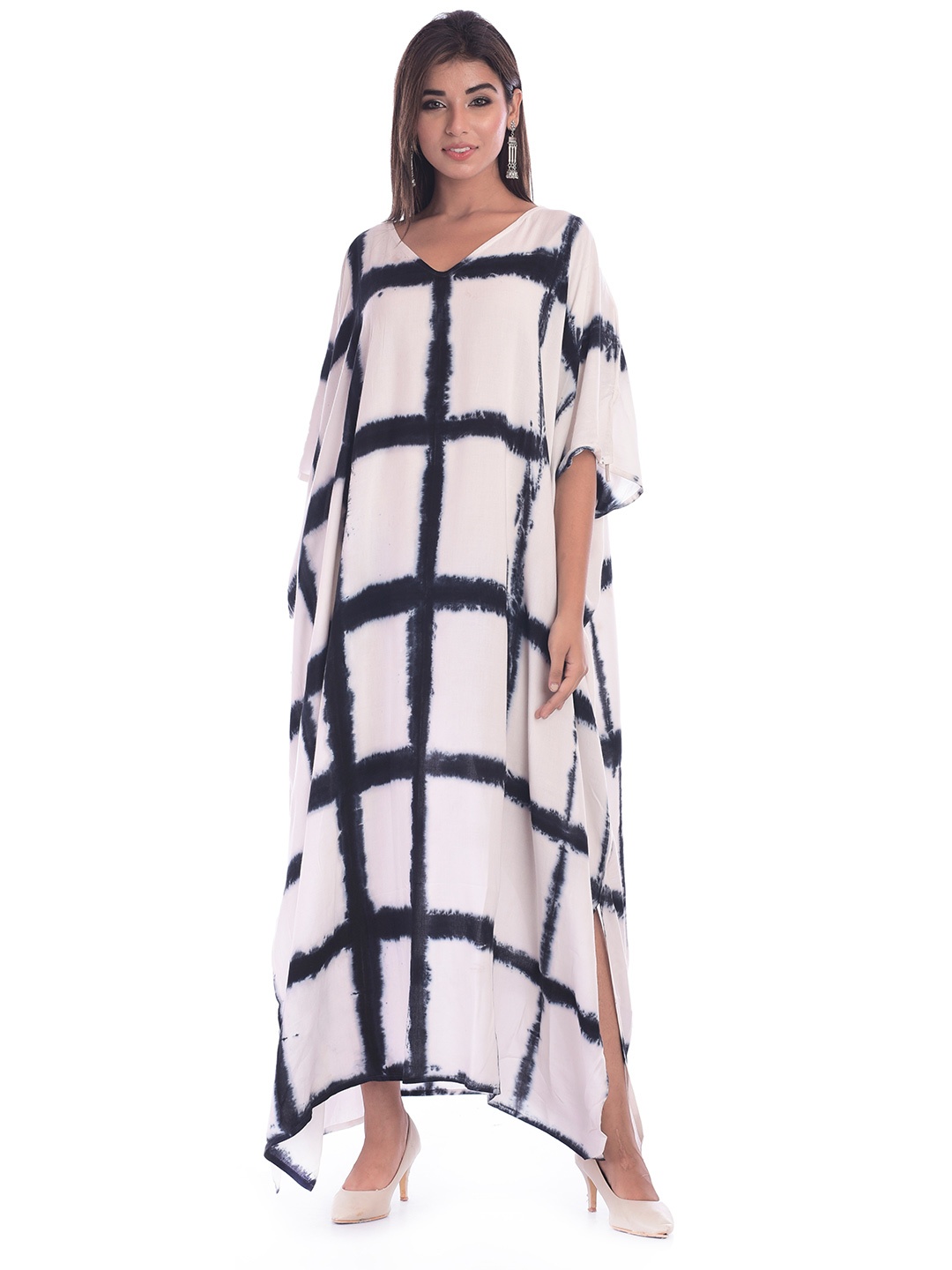 

HANDICRAFT PALACE Printed Kaftan Maxi Nightdress, White