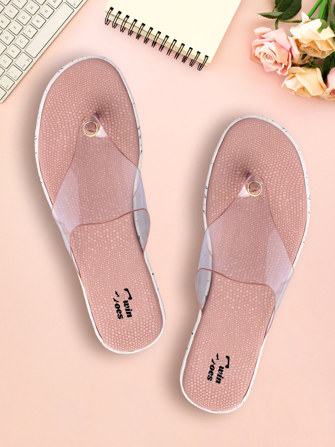 

TWIN TOES Women Pink Textured Open Toe Flats