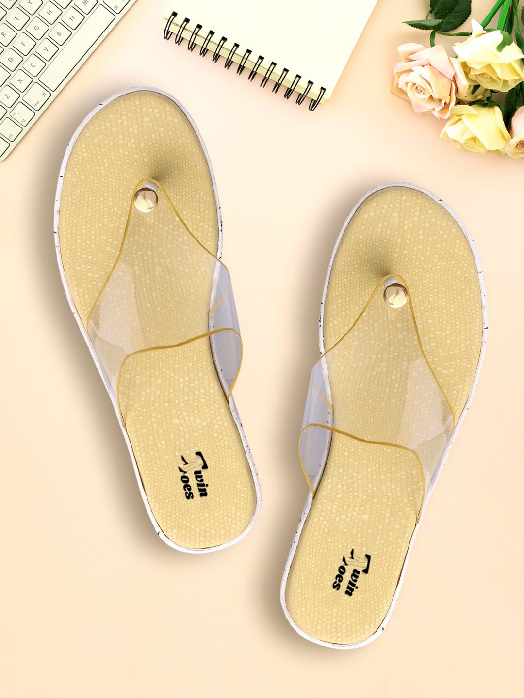 

TWIN TOES Women Yellow Textured Open Toe Flats