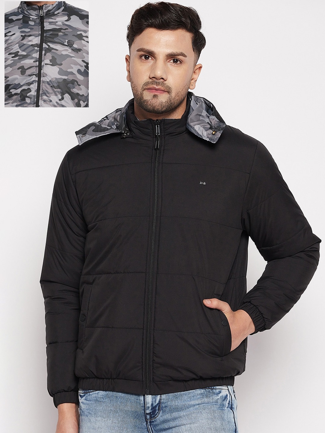 

Okane Men Camouflage Reversible Padded Jacket, Black