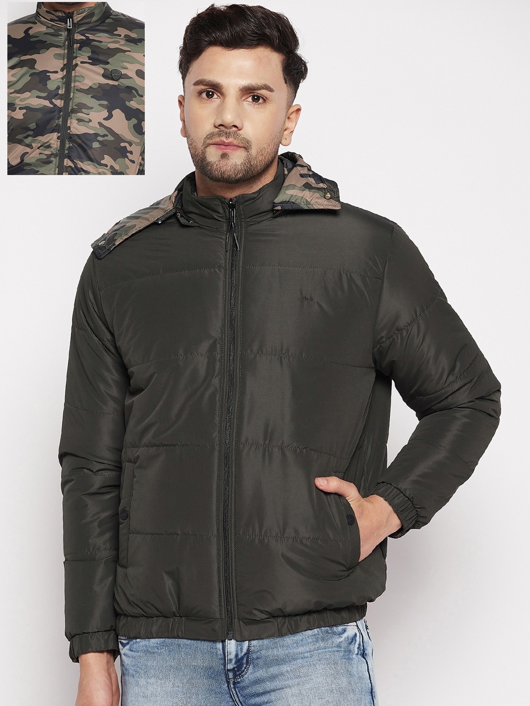 

Okane Men Camouflage Reversible Padded Jacket, Olive