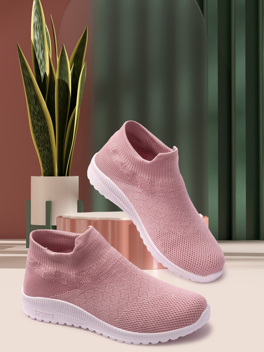 

TWIN TOES Women Woven Design Slip-On Sneakers, Peach