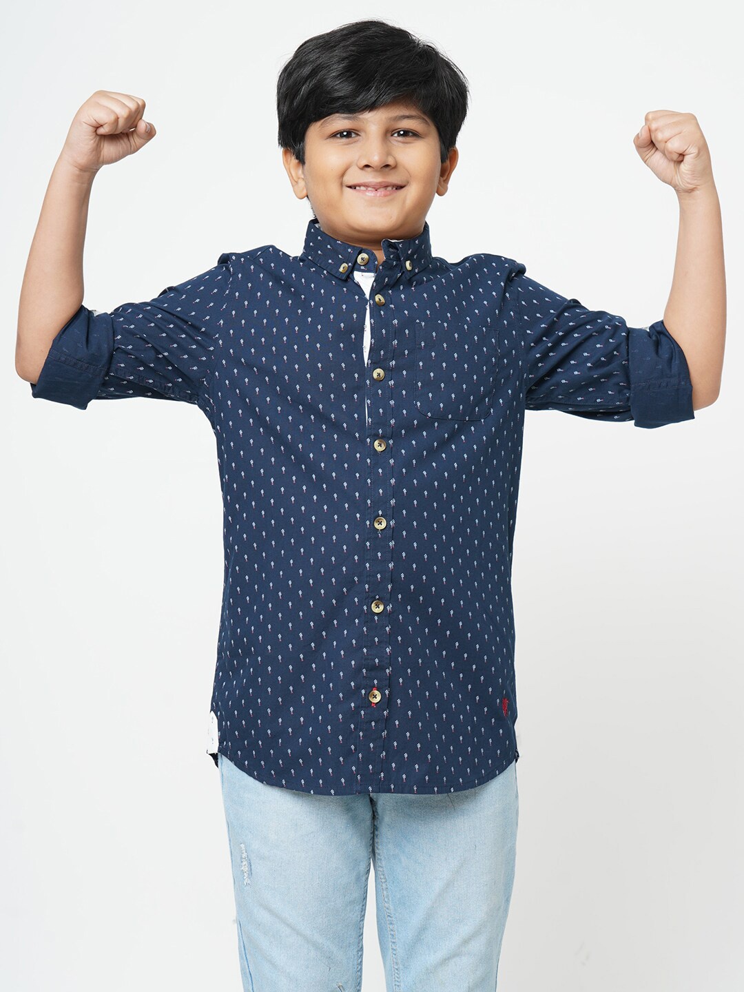 

URBAN SCOTTISH Boys Printed Pure Cotton Casual Shirt, Navy blue