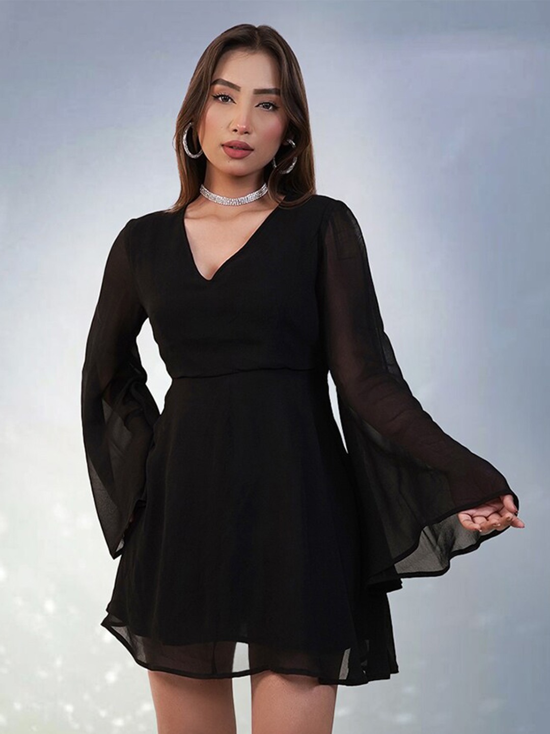 

Alaya By Stage3 Georgette A-Line Mini Dress, Black