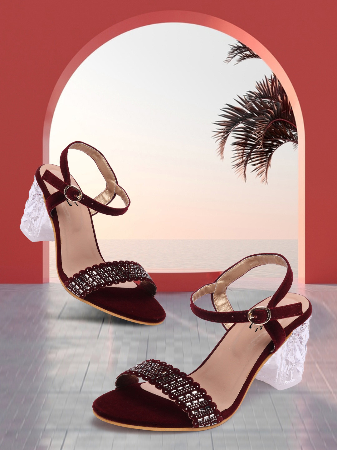 

TWIN TOES Women Embellished Block Heels, Red