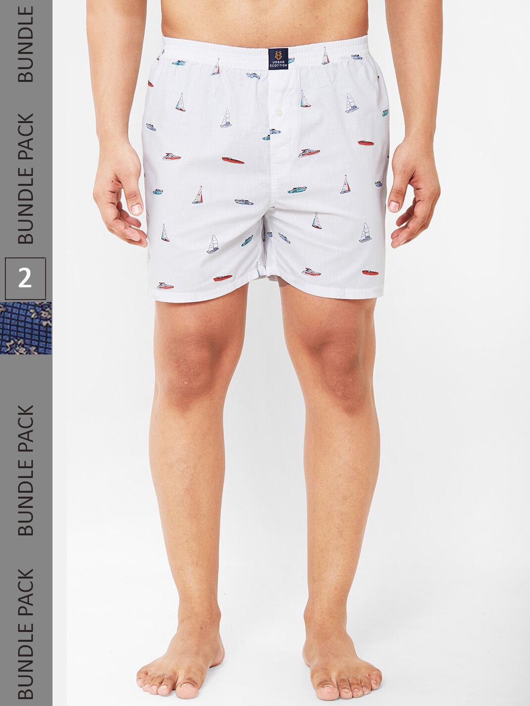 

URBAN SCOTTISH Men Pack Of 2 Printed Pure Cotton Boxers, Navy blue