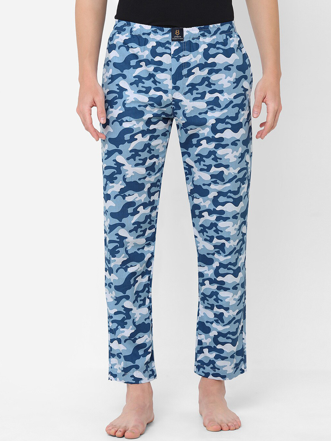 

URBAN SCOTTISH Men Camouflage Printed Pure Cotton Lounge Pants, Blue