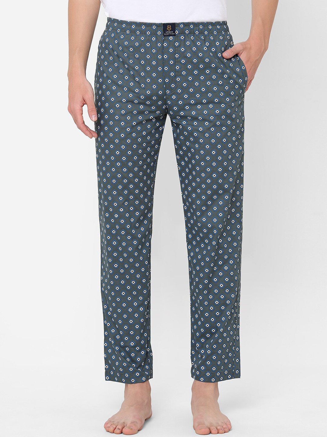 

URBAN SCOTTISH Men Printed Pure Cotton Lounge Pants, Grey